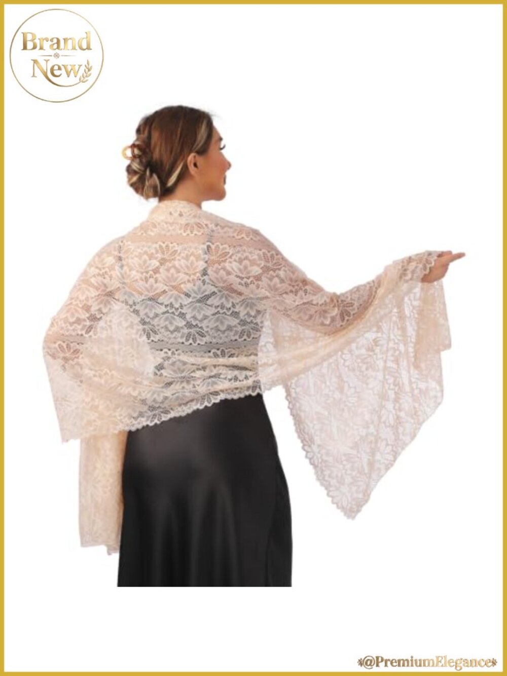 Lace Floral Shawl Wrap Sheer Rhinestone Evening Scarf Elegant Bridal Shrug
